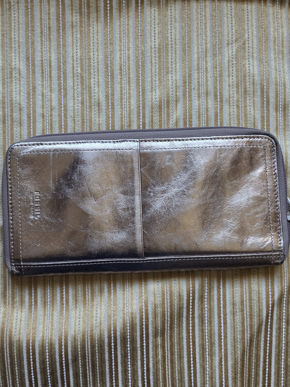 Fossil Metallic Bronze Zip-Around Wallet Travel Organizer